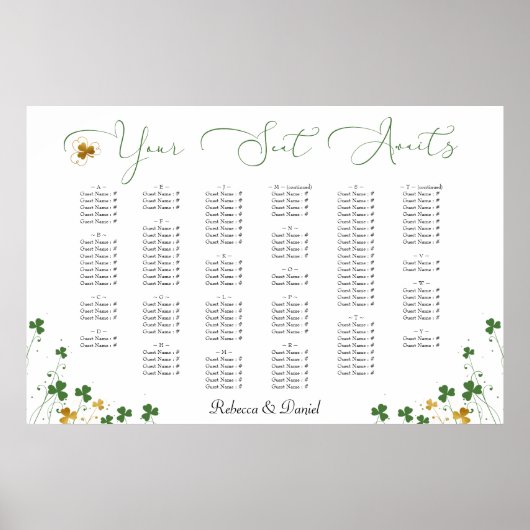 Poster Shamrock Calligraphie Mariage irlandais Plan de si (Devant)