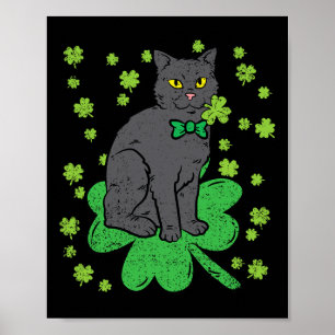 Poster Shamrock Chat Jour de la Saint Patrick 4 Leaf Clov