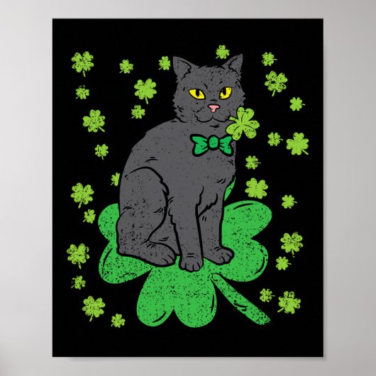 Poster Shamrock Chat Jour de la Saint Patrick 4 Leaf Clov (Devant)
