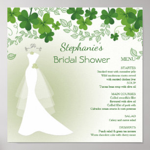 Poster shamrock irlandais, robe, douche nuptiale Menu