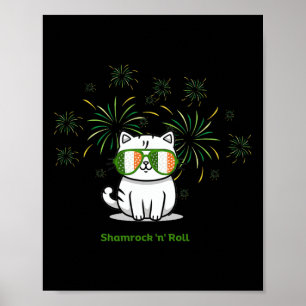 Poster Shamrock N Roll Chat Jour de la Saint Patrick Homm