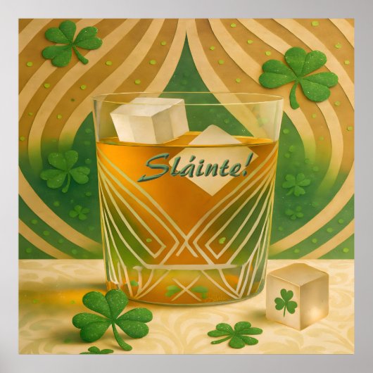 Poster Shamrocks Irish Whiskey Tumbler "Sláinte!" (Devant)