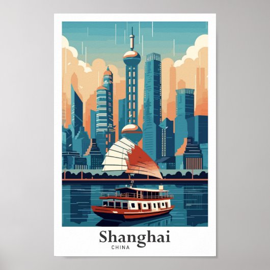 Poster Shanghai Chine Art Vintage Illustration (Devant)
