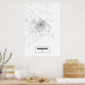 Poster Shanghai, Chine (noir sur blanc) (Cuisine)