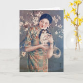 Poster Shanghai en Voman Papillon Dog Kaart (Gele Bloem)