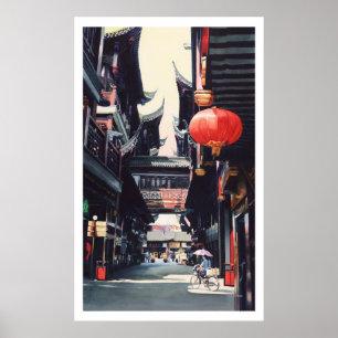 Poster "Shanghai Market" Chine Aquarelle