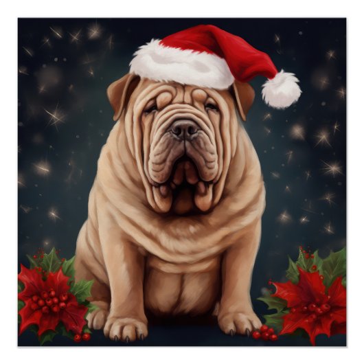 Poster Shar Pei Chien dans Noël de neige (Devant)
