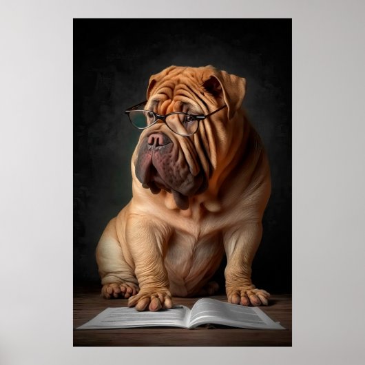 Poster Shar Pei Chien intelligent avec conception de livr (Devant)