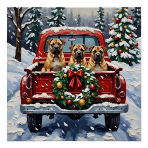 Poster Shar Pei Noël Camion Rouge Fêtes
