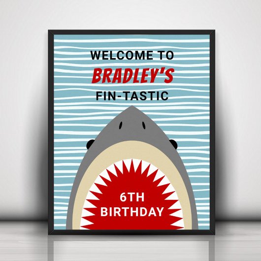 Poster Shark Bite N'importe quel âge Anniversaire Fête Af