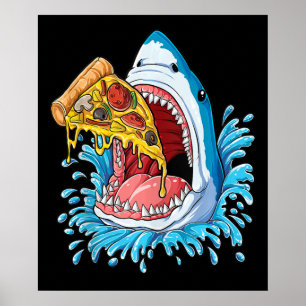 Poster Shark Eating Pizza Jawsome Men Food Lovers Summer