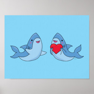 Poster Shark Friends Kawaii Artwork Kids Room