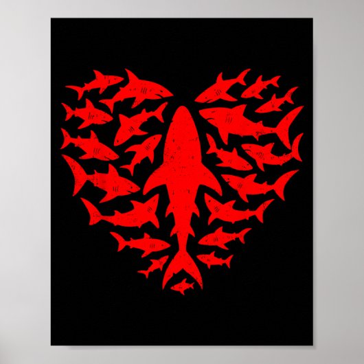 Poster Shark Heart Ocean Funny Valentines Day Men Women K (Devant)