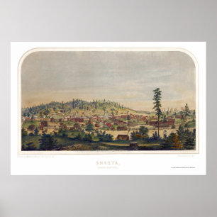 Poster Shasta, carte panoramique de CA - 1856