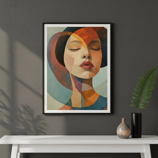 Poster Shattered Serenity: Geometric Abstract Portrait