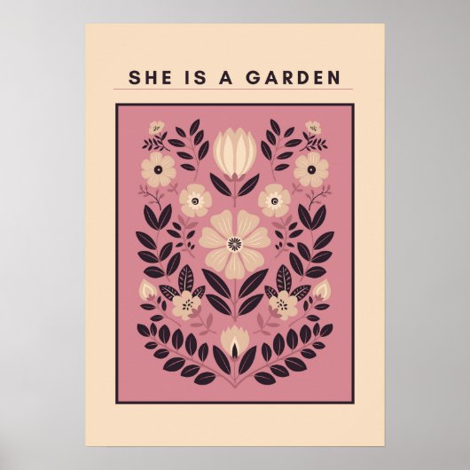 Poster She Is a Garden – Botanical Wall Art (Blush) (Devant)