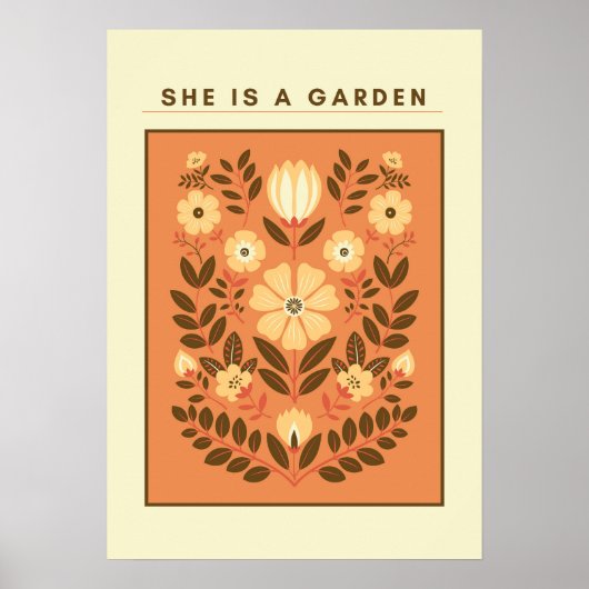 Poster She Is a Garden – Botanical Wall Art (Terracotta) (Devant)