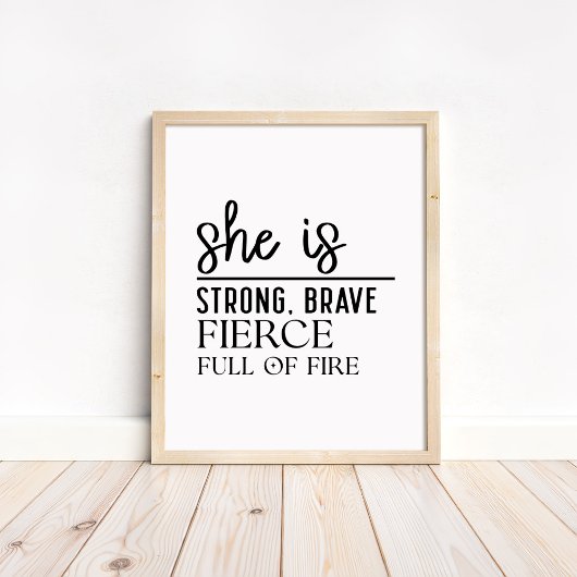 Poster She is Strong, Brave - Minimalist Motivational