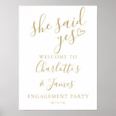 Poster She Said Yes Engagement Party Gold Welcome Sign (Devant)