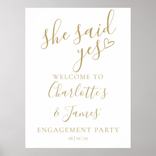 Poster She Said Yes Engagement Party Gold Welcome Sign (Devant)