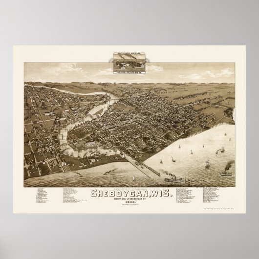 Poster Sheboygan, WI Carte panoramique - 1885 (Devant)