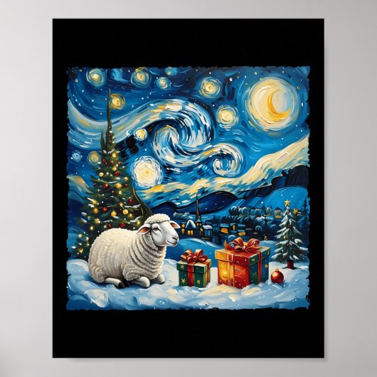 Poster Sheep Van Gogh Style Nuit étoilée Noël hiver (Devant)