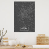 Poster Sheffield, Angleterre (blanc sur noir) (Cuisine)