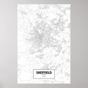 Poster Sheffield, Angleterre (noir sur blanc)