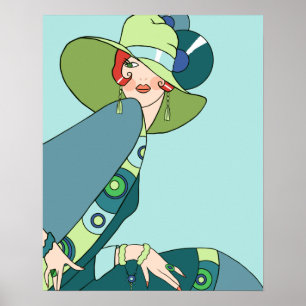 Poster Shelby, Dame des années 1920 à Aqua et Turquoise