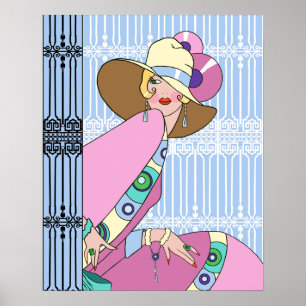 Poster Shelby, Dame des années 1920 en bleu et rose