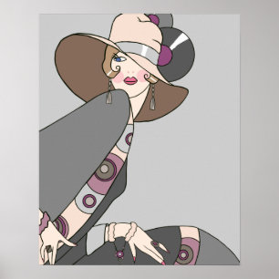 Poster Shelby, Dame des années 1920 en gris et Rose