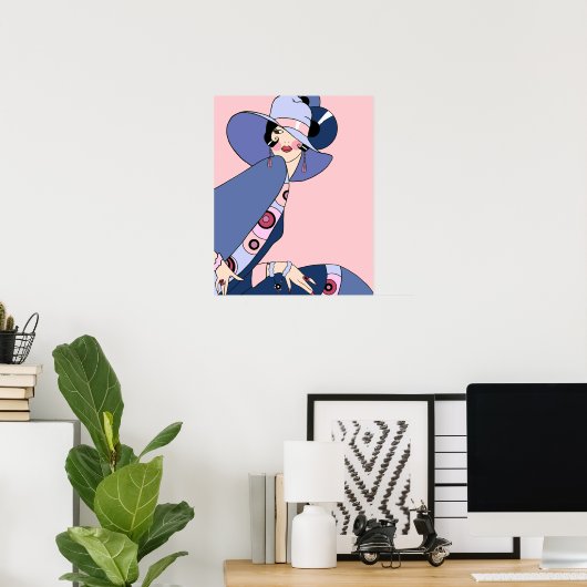 Poster Shelby, Dame des années 1920 en rose et bleu (Bureau à domicile)
