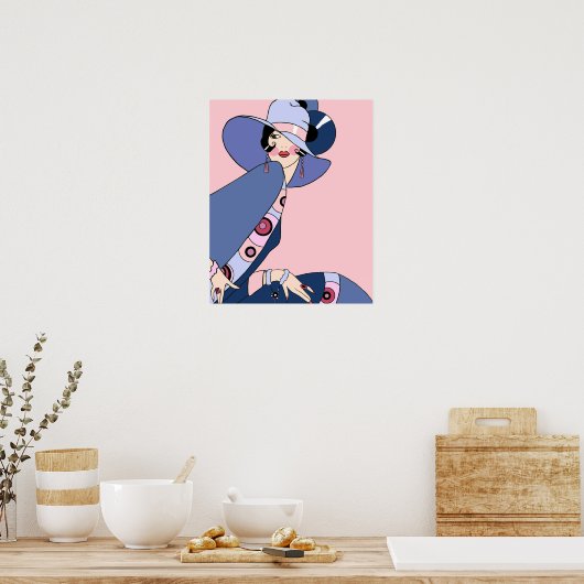 Poster Shelby, Dame des années 1920 en rose et bleu (Cuisine)