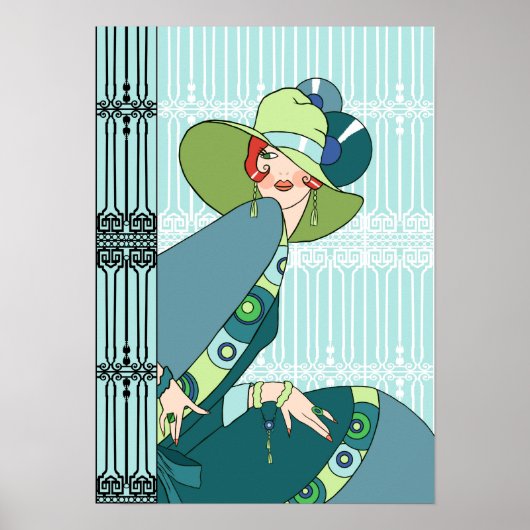 Poster Shelby, Dame des années 1930 à Aqua et Turquoise (Devant)