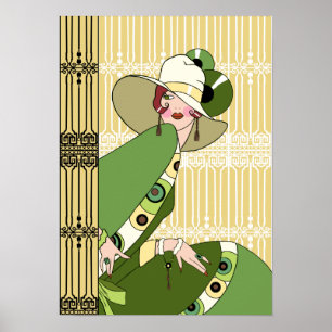 Poster Shelby, Madame des années 1930 en jaune et olive