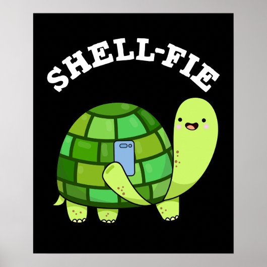 Poster Shell-fie Funny Tortoise Selfie Pun Dark BG (Devant)