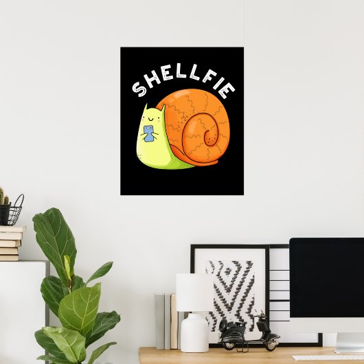 Poster Shellfie Funky Snail Selfie Pun Dark BG (Bureau à domicile)