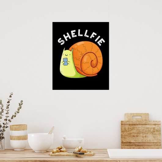 Poster Shellfie Funky Snail Selfie Pun Dark BG (Cuisine)