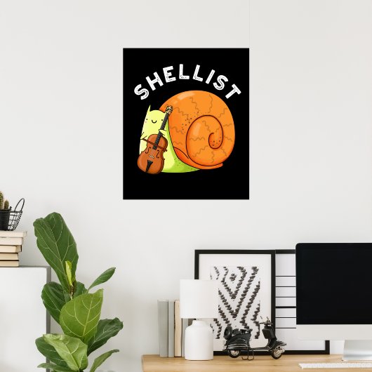 Poster Shellist Funny Snail Cello Pun Dark BG (Bureau à domicile)