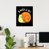 Poster Shello Funny Snail Cellphone Pun Dark BG (Bureau à domicile)