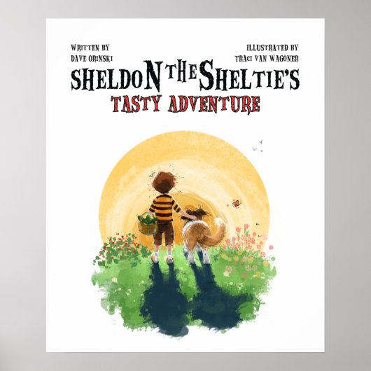 Poster Sheltie Dog and Boy Walk in Sunset (Devant)