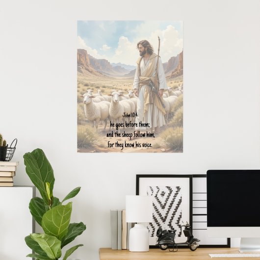 Poster Shepherd goes before them Bible Scripture (Bureau à domicile)