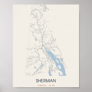 Poster Sherman, carte postale des rues du Connecticut – d