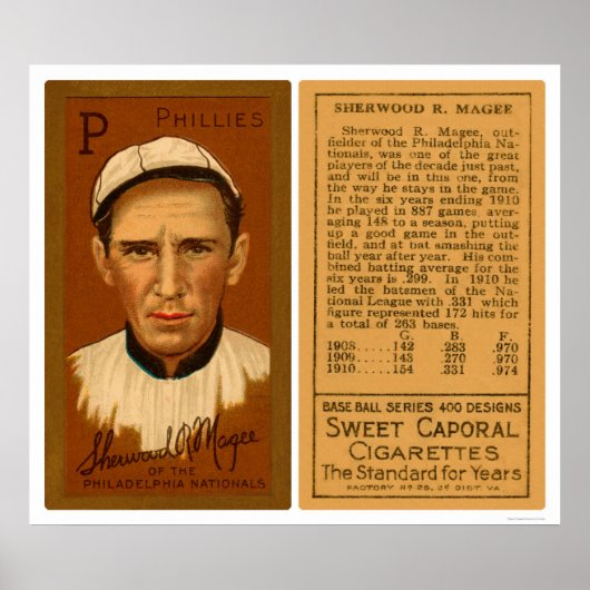 Poster Sherry Magee Phillies Baseball 1911 (Devant)