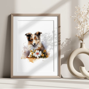 Poster Shetland Sheepdog Chiot Pet Aquarelle