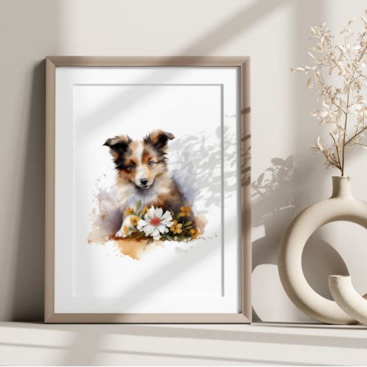 Poster Shetland Sheepdog Chiot Pet Aquarelle
