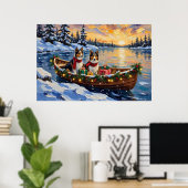 Poster Shetland Sheepdog Christmas Boat Holiday (Bureau à domicile)