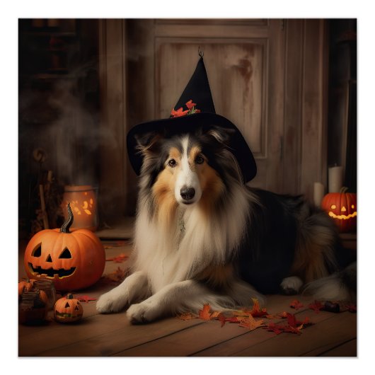 Poster Shetland Sheepdog Citrouille Halloween effrayant (Devant)
