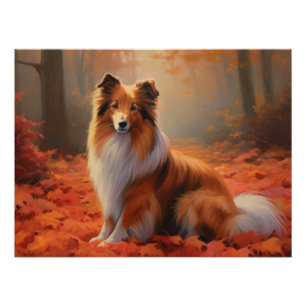 Poster Shetland Sheepdog en automne Feuilles automne Insp