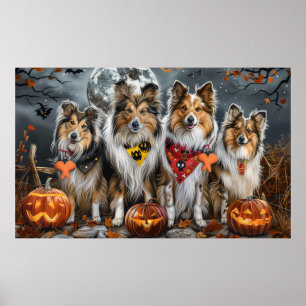 Poster Shetland Sheepdog Halloween Effrayant